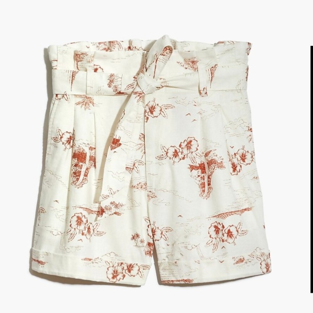 MADEWELL linen Paradise Toile print paperbag shorts - NWT
